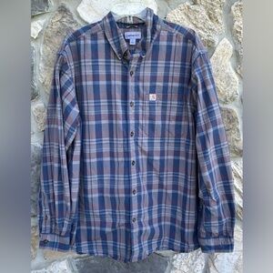 Carhartt Mens Plaid Button Up Shirt Size XL Lightweight Cotton Workwear Neutral